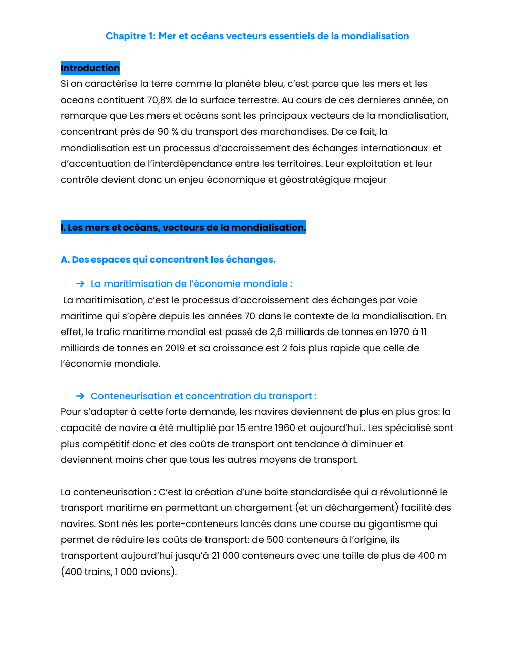 Prévisualisation du document Géographie chapitre 1: Mers et océans vecteurs essentiels de la mondialisation