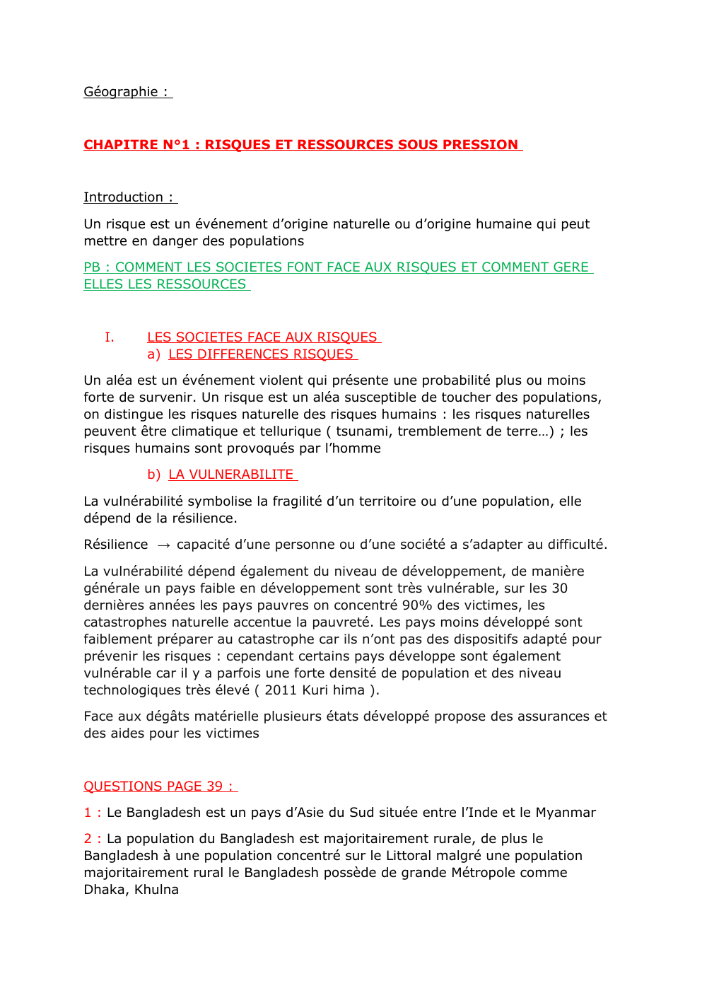 Prévisualisation du document Géographie :  CHAPITRE N°1 : RISQUES ET RESSOURCES SOUS PRESSION