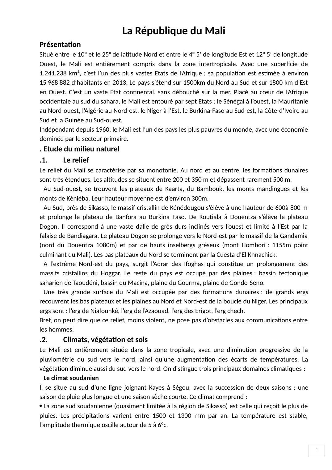 Prévisualisation du document Géographie du Mali (terminale)