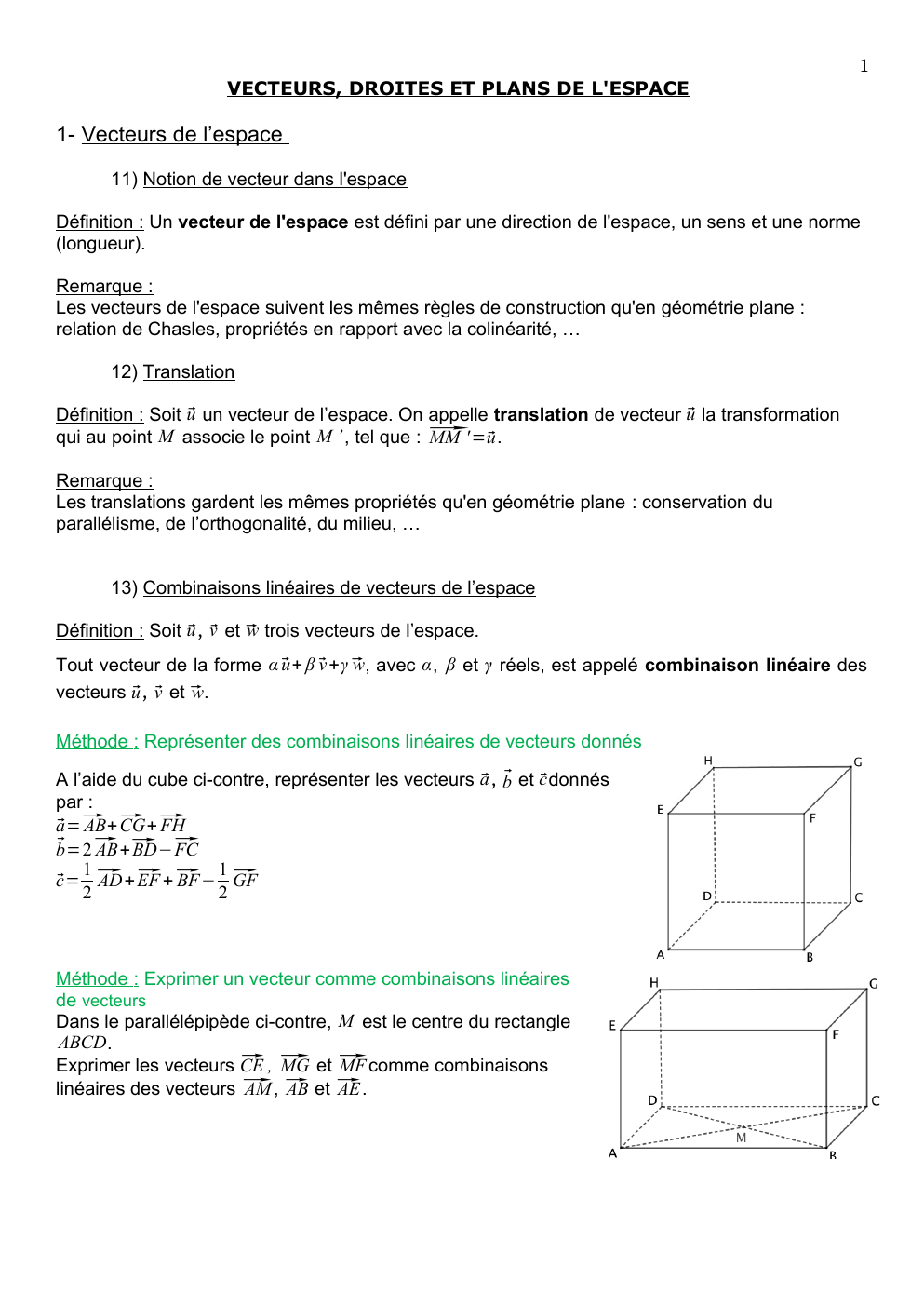 Prévisualisation du document géométrie dans l'espace VECTEURS, DROITES ET PLANS DE L'ESPACE