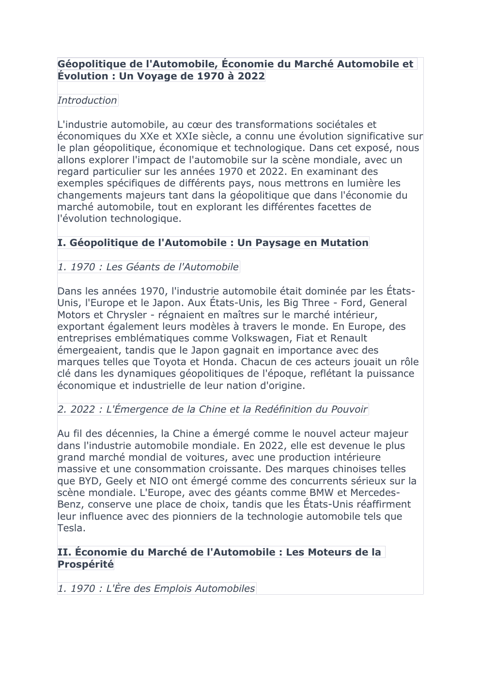 Prévisualisation du document Géopolitique de l'Automobile, Économie du Marché Automobile et Évolution : Un Voyage de 1970 à 2022