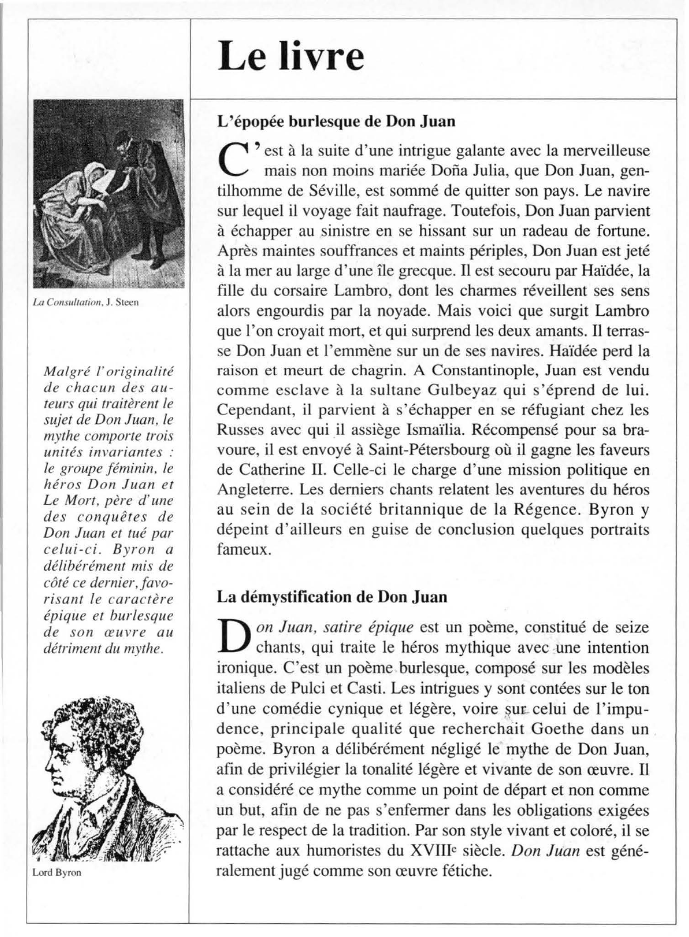 Prévisualisation du document George Gordon Noël BYRON : Don Juan, satire épique