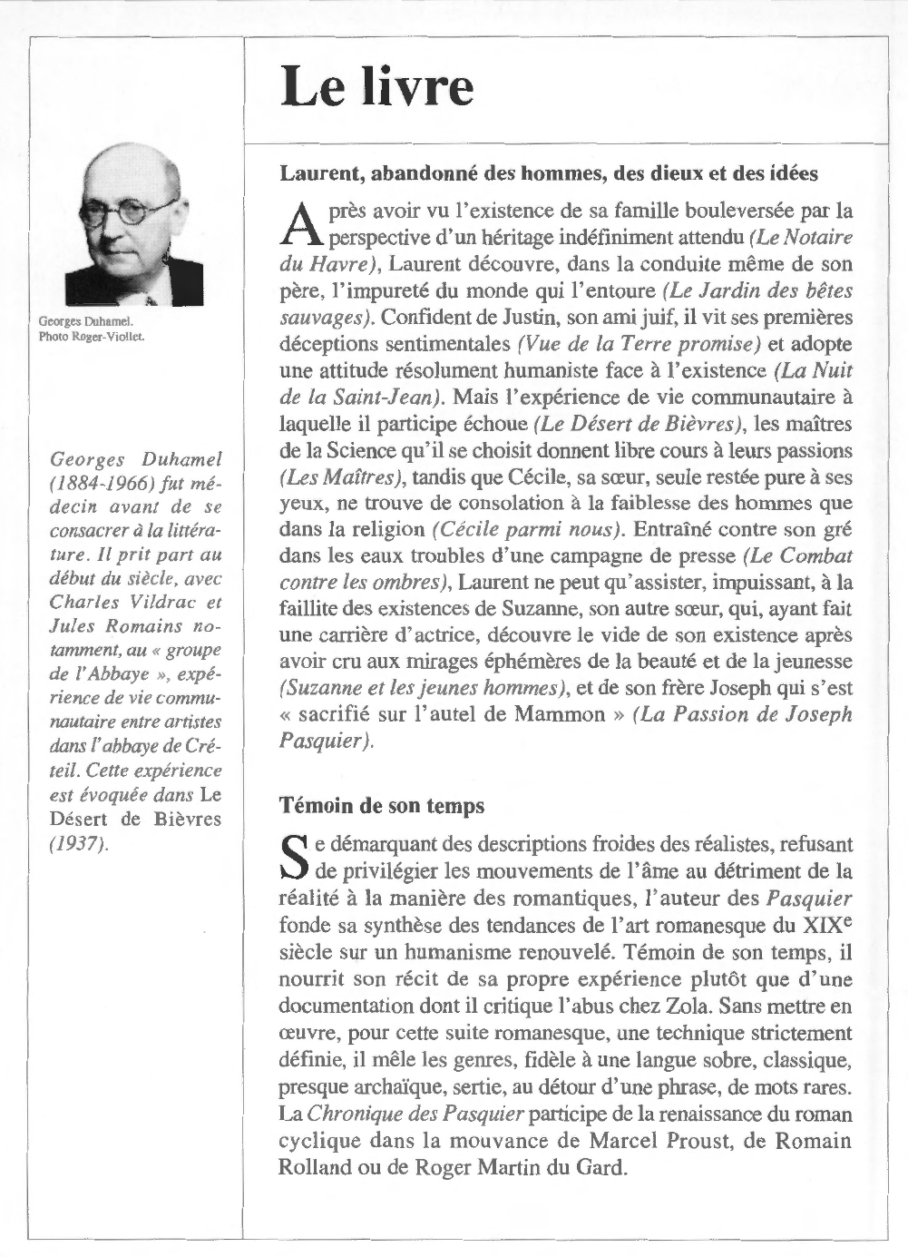 Prévisualisation du document Georges DUHAMEL : Chronique des Pasquier