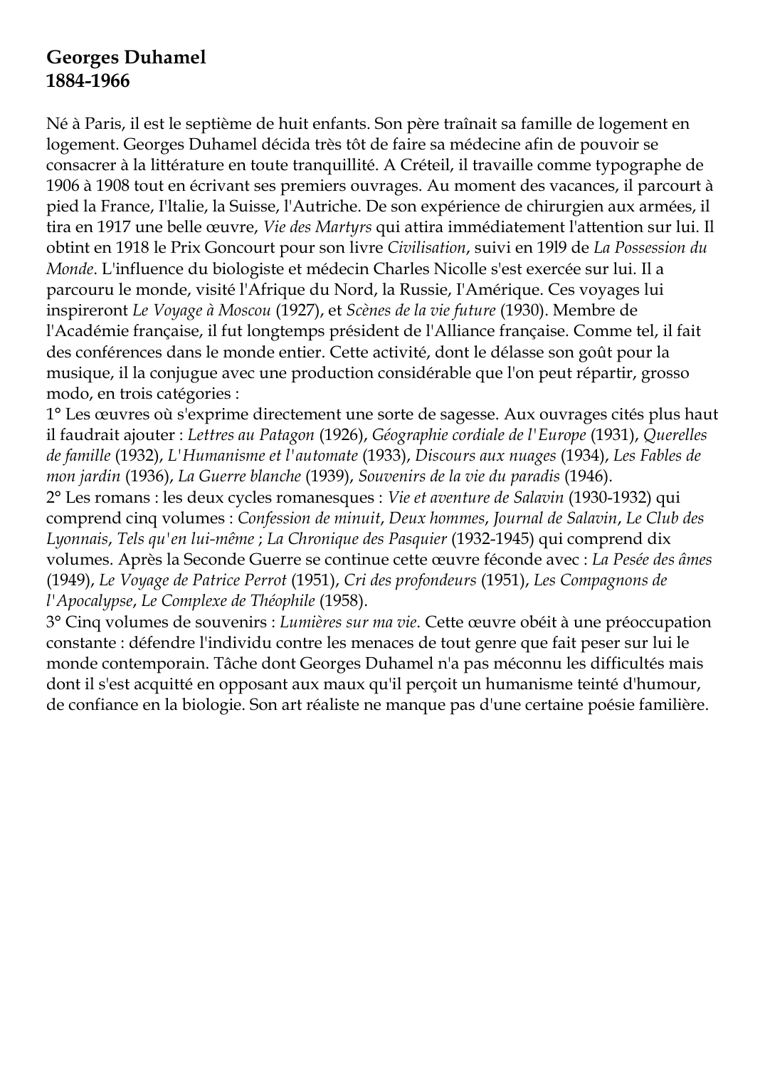 Prévisualisation du document Georges Duhamel1884-1966Né à Paris, il est le septième de huit enfants.