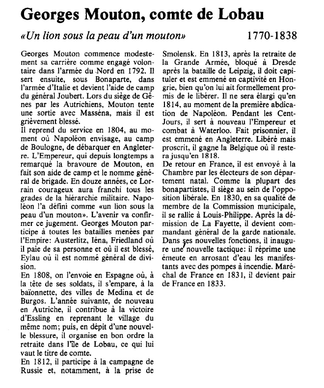 Prévisualisation du document Georges Mouton, comte de Lobau«Un lion sous la peau d'un mouton».