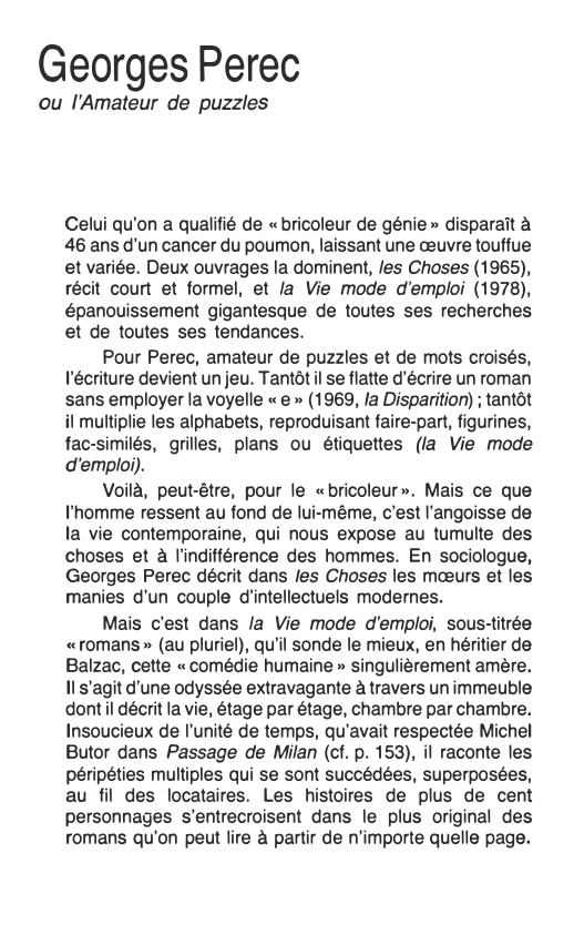 Prévisualisation du document Georges Perec
ou l'Amateur de puzzles