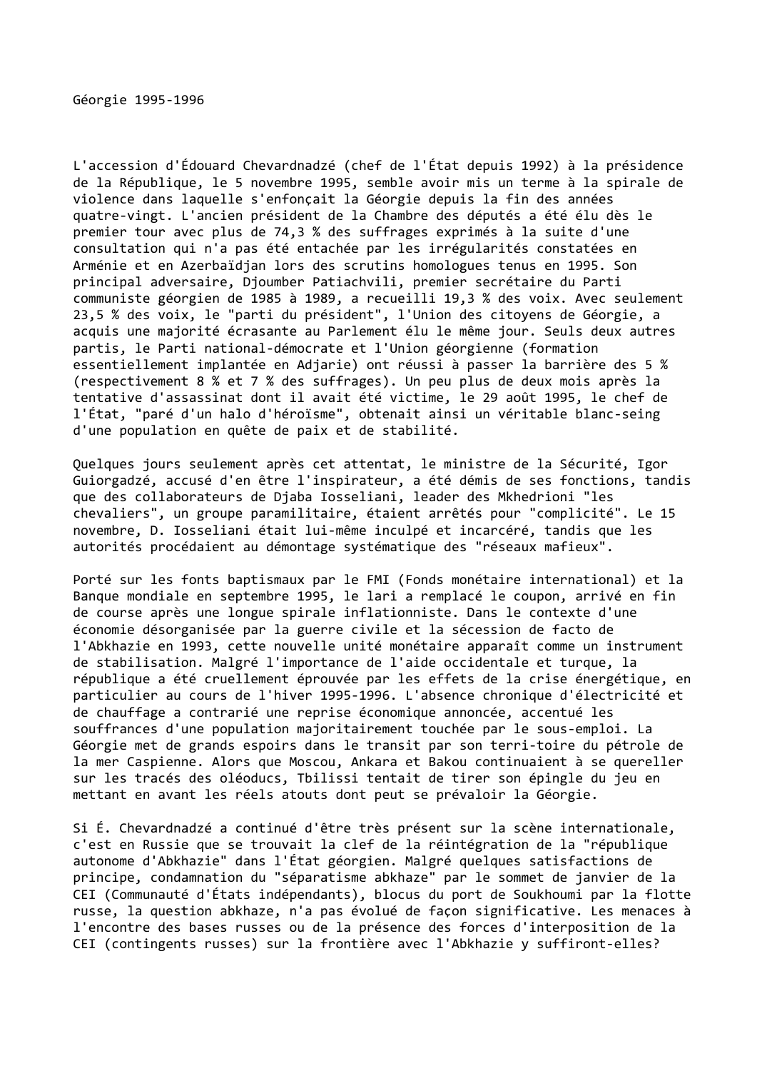 Prévisualisation du document Géorgie (1995-1996)