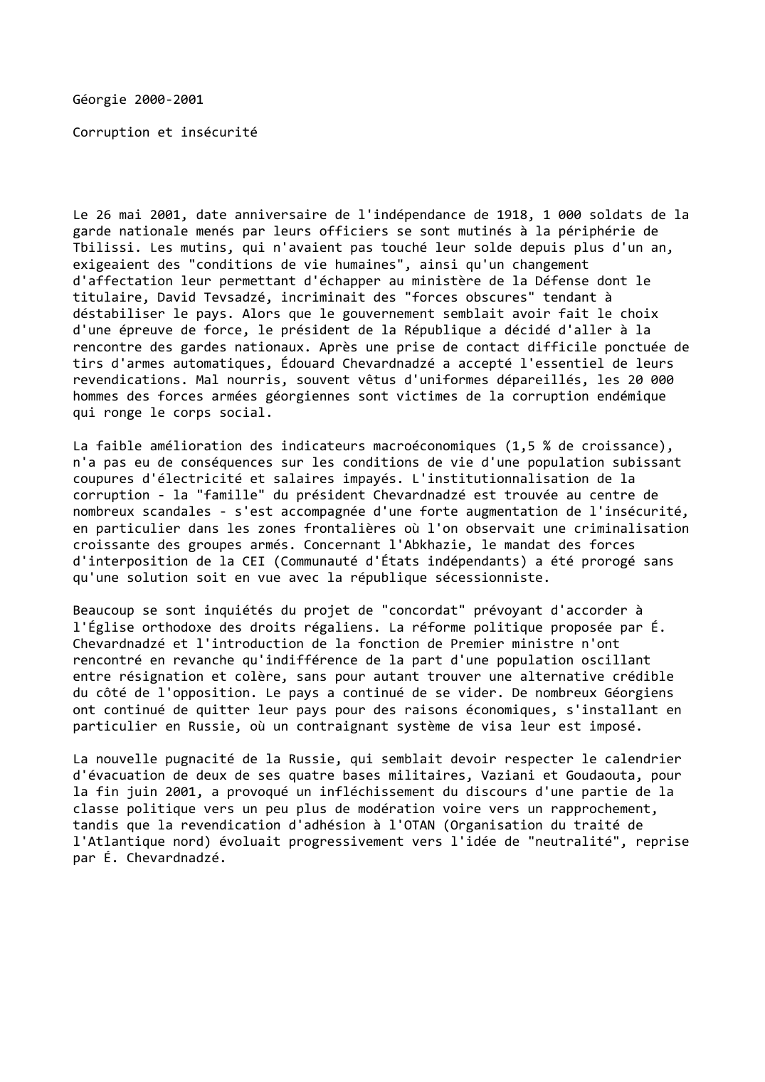 Prévisualisation du document Géorgie (2000-2001): Corruption et insécurité
