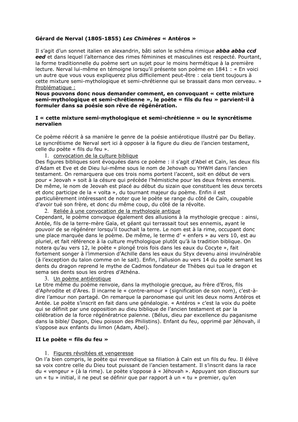 Prévisualisation du document Gérard de Nerval (1805-1855) Les Chimères « Antéros »
Il s’agit d’un sonnet italien en alexandrin, bâti selon le schéma...