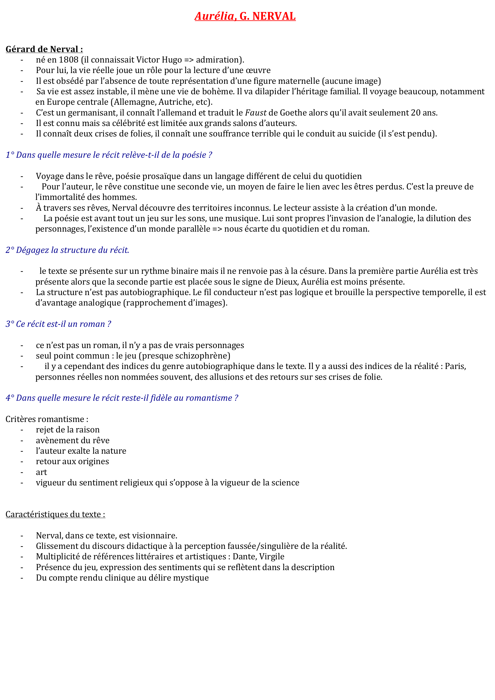 Prévisualisation du document Gérard de NERVAL: Aurélia (Résumé & Analyse)