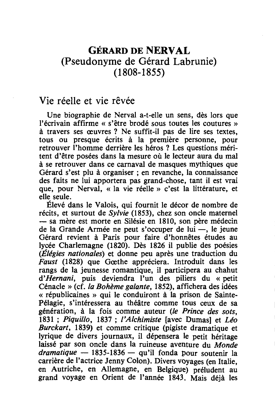 Prévisualisation du document Gérard de Nerval (Histoire littéraire)