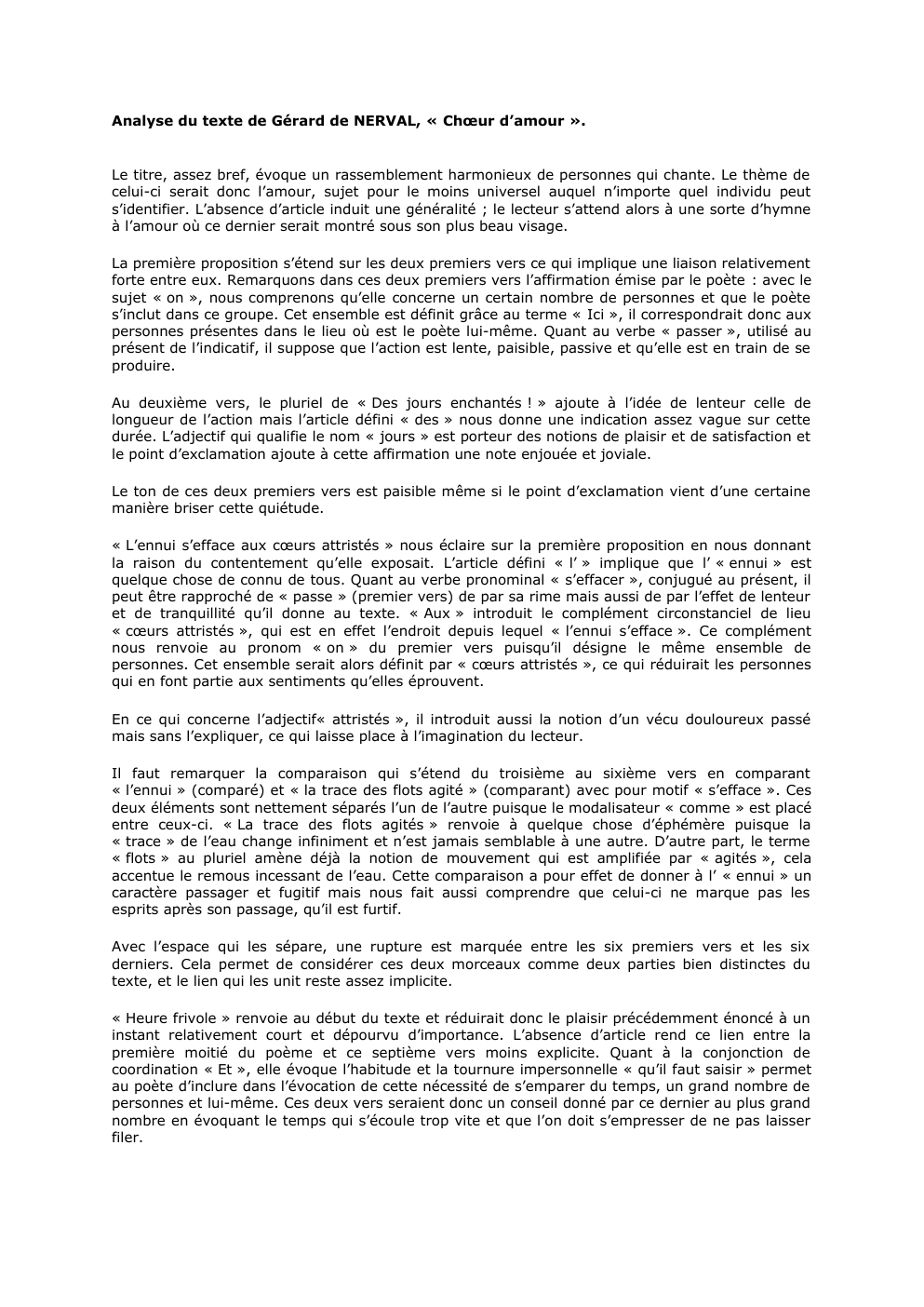 Prévisualisation du document Gérard Nerval "Choeur d'amour" analyse