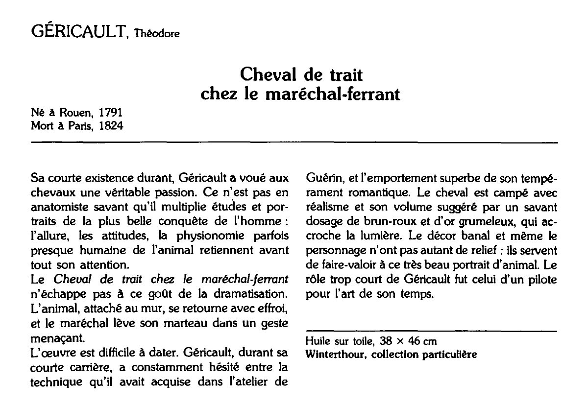 Prévisualisation du document GÉRICAULT. Théodore : Cheval de trait chez le maréchal-ferrant