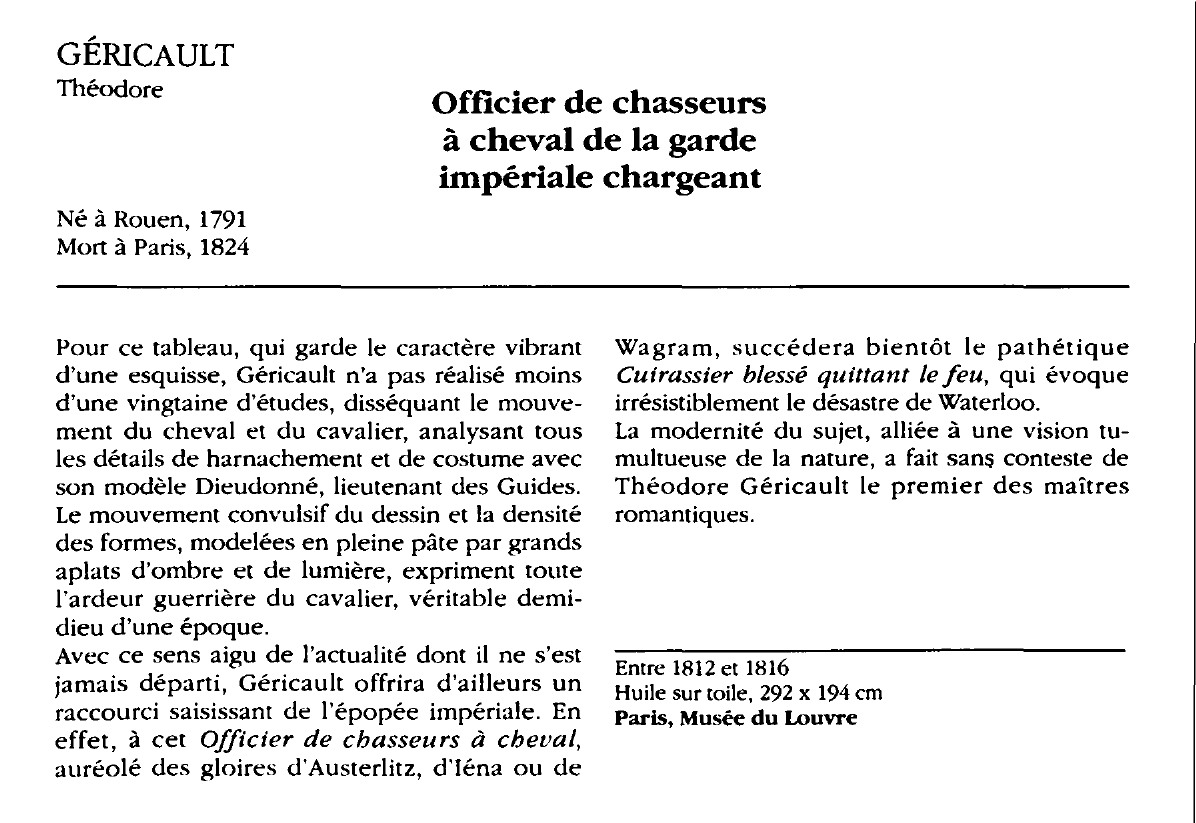 Prévisualisation du document GÉRICAULT Théodore : Officier de chasseurs à cheval de la garde impériale chargeant