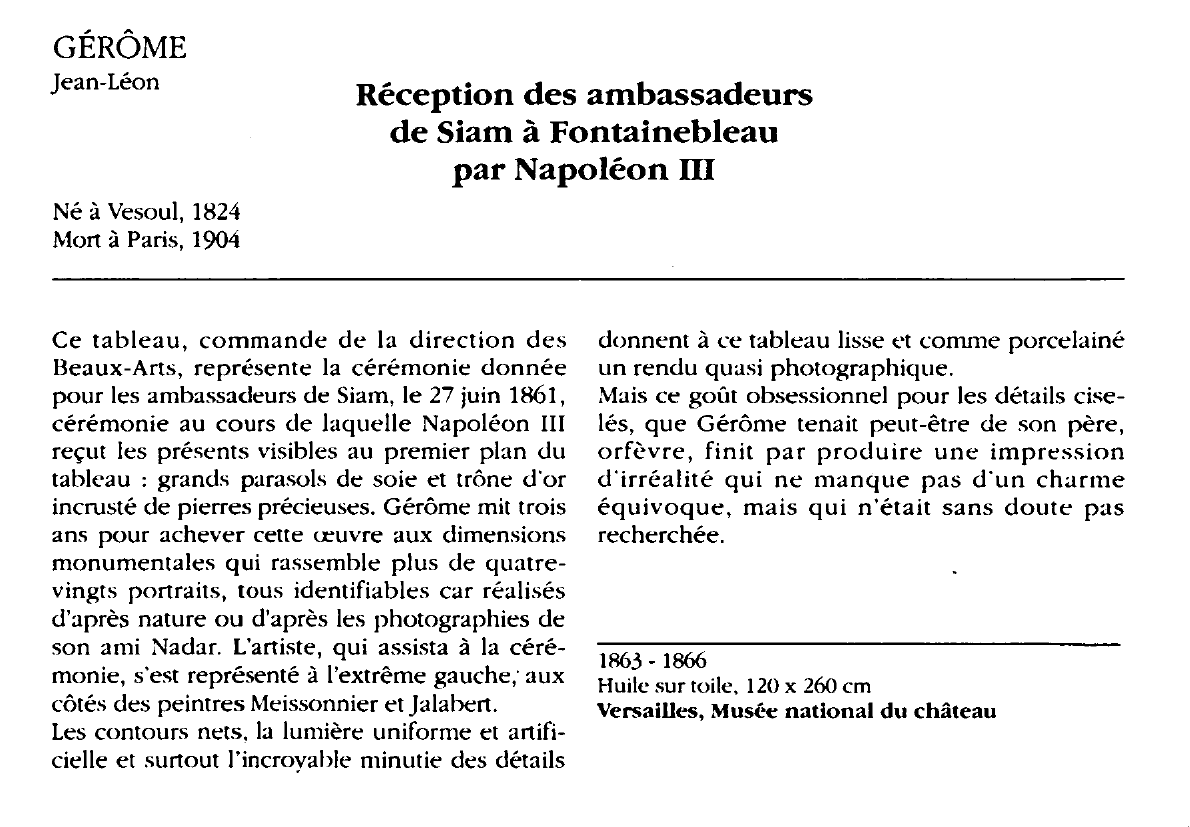 Prévisualisation du document GÉRÔME Jean-Léon : Réception des ambassadeurs de Siam à Fontainebleau par Napoléon III