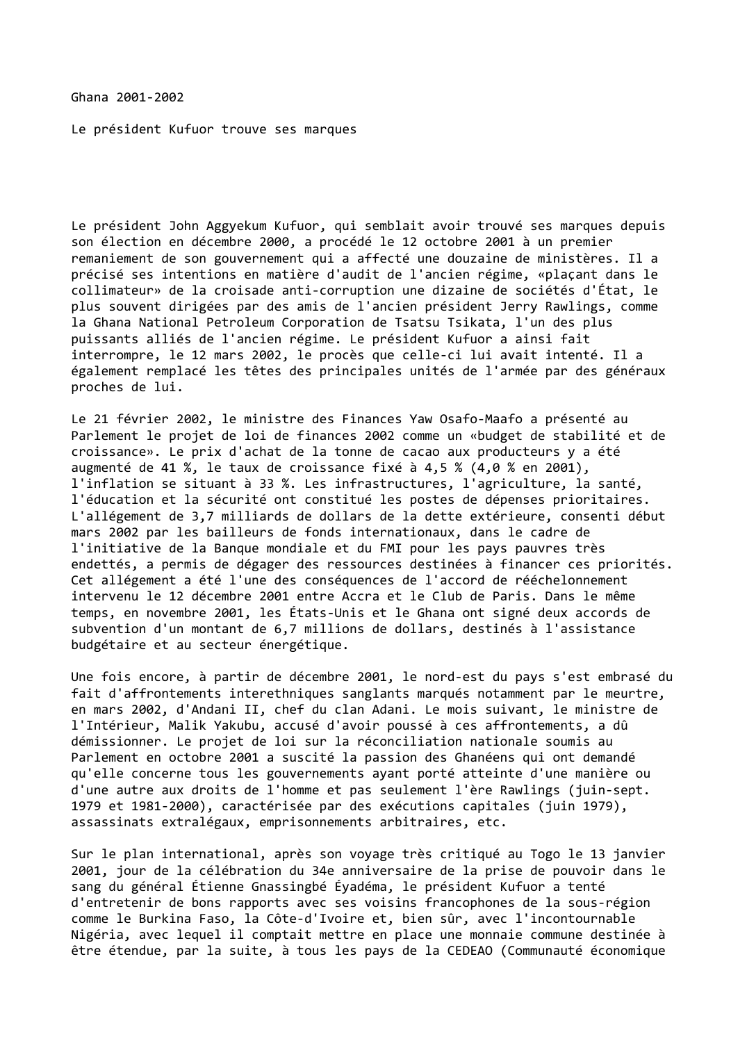 Prévisualisation du document Ghana (2001-2002): Le président Kufuor trouve ses marques