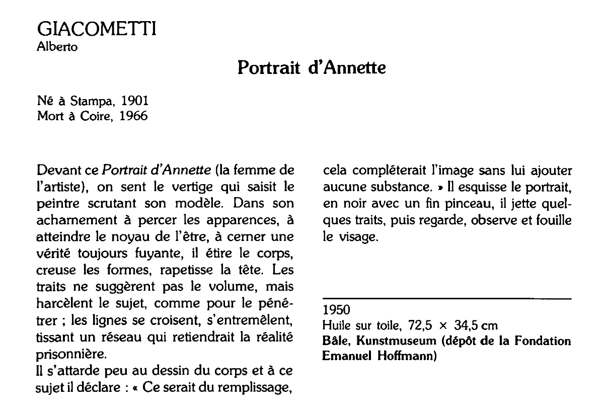Prévisualisation du document GIACOMETII Alberto : Portrait d'Annette