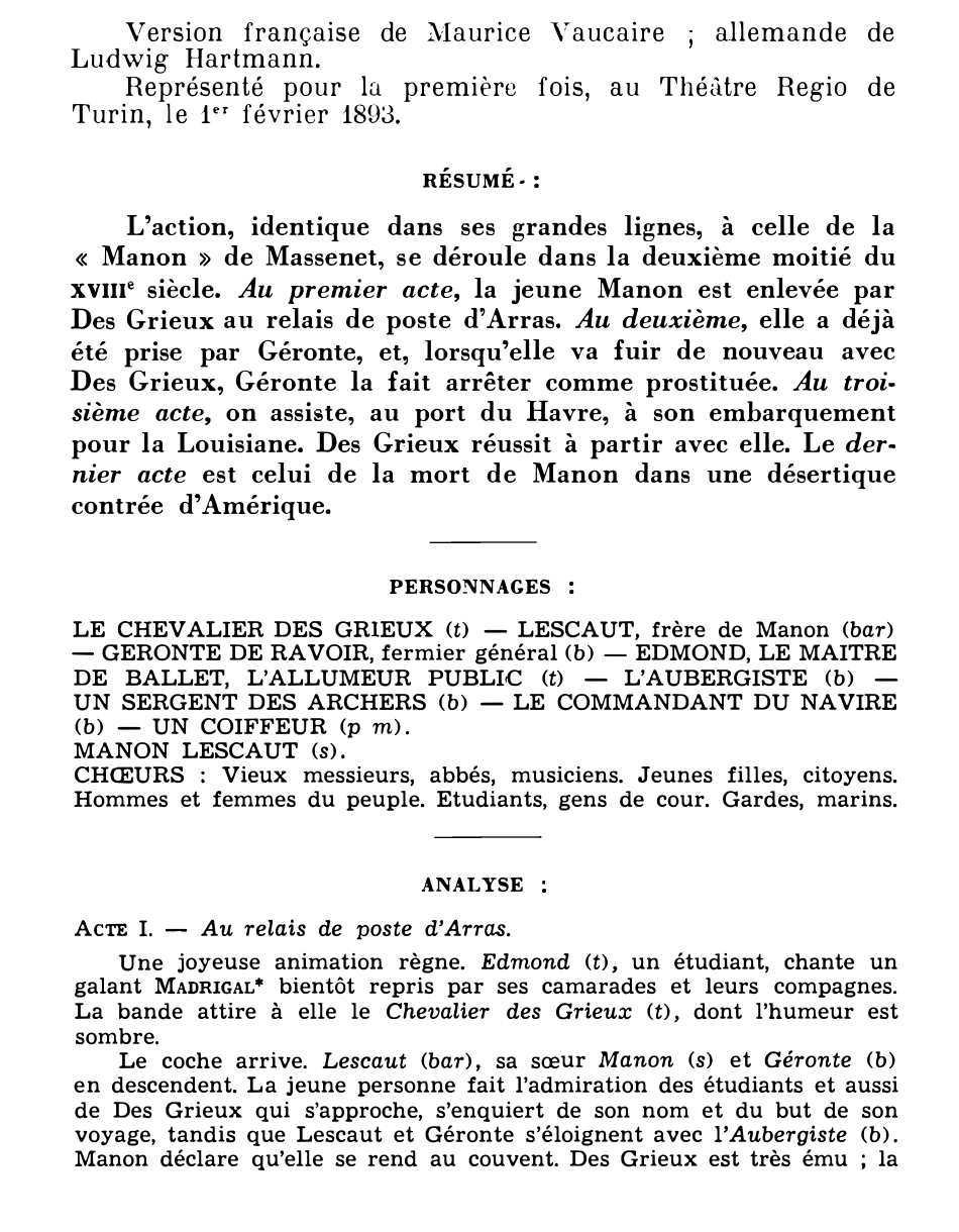 Prévisualisation du document Giacomo PUCCINI : MANON LESCAUT (résumé et analyse de l’œuvre – Répertoire lyrique)