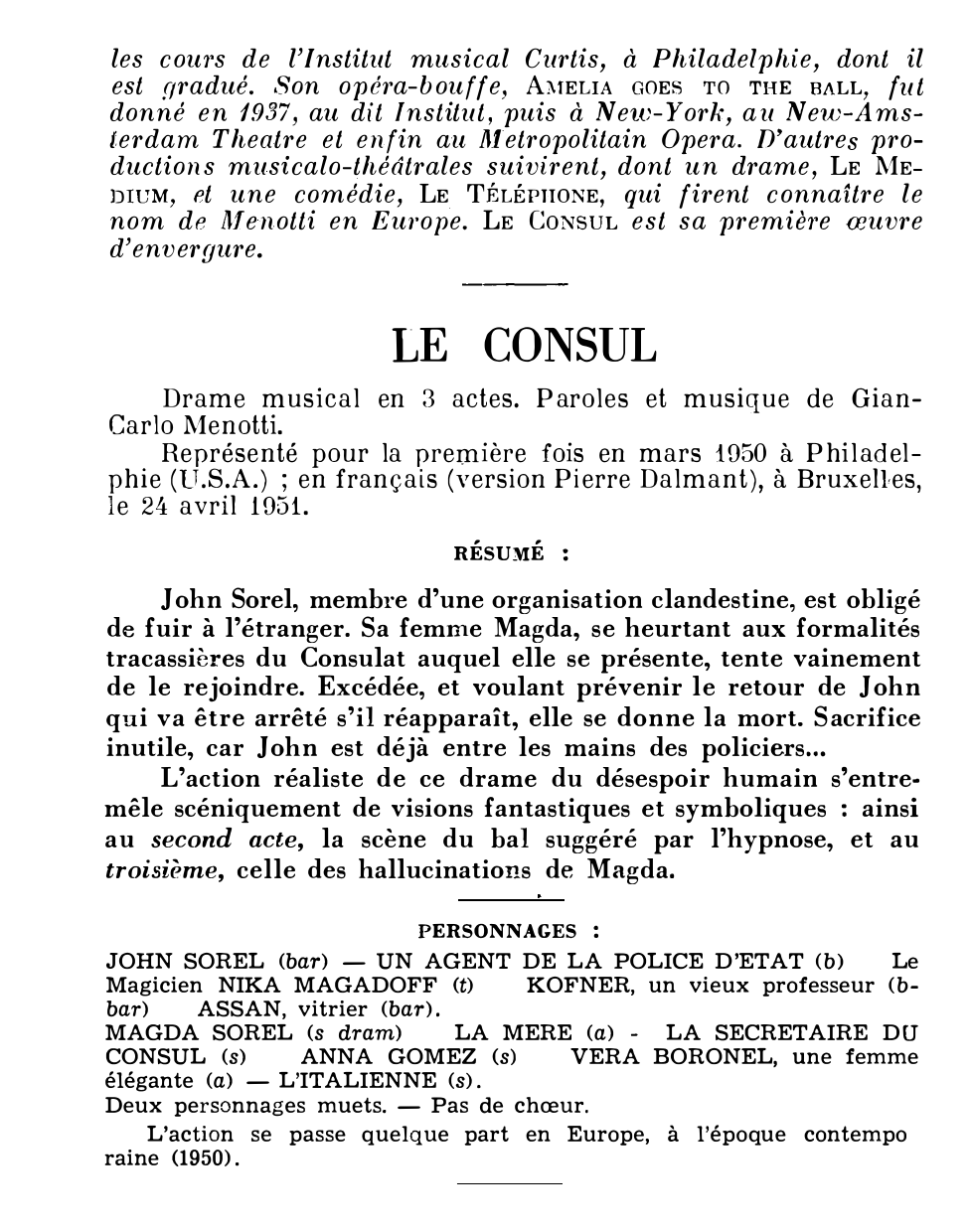 Prévisualisation du document Gian-Carlo MENOTTI : LE CONSUL (résumé et analyse de l’œuvre – Répertoire lyrique)