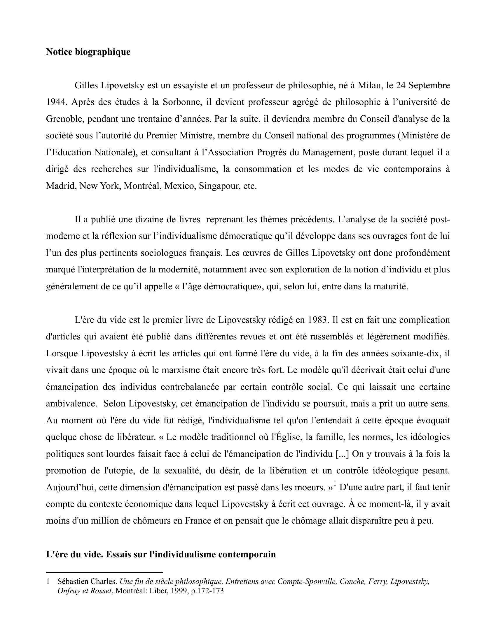Prévisualisation du document GILLES LIPOVETSKY : L'ERE DU VIDE (Résumé & Analyse)