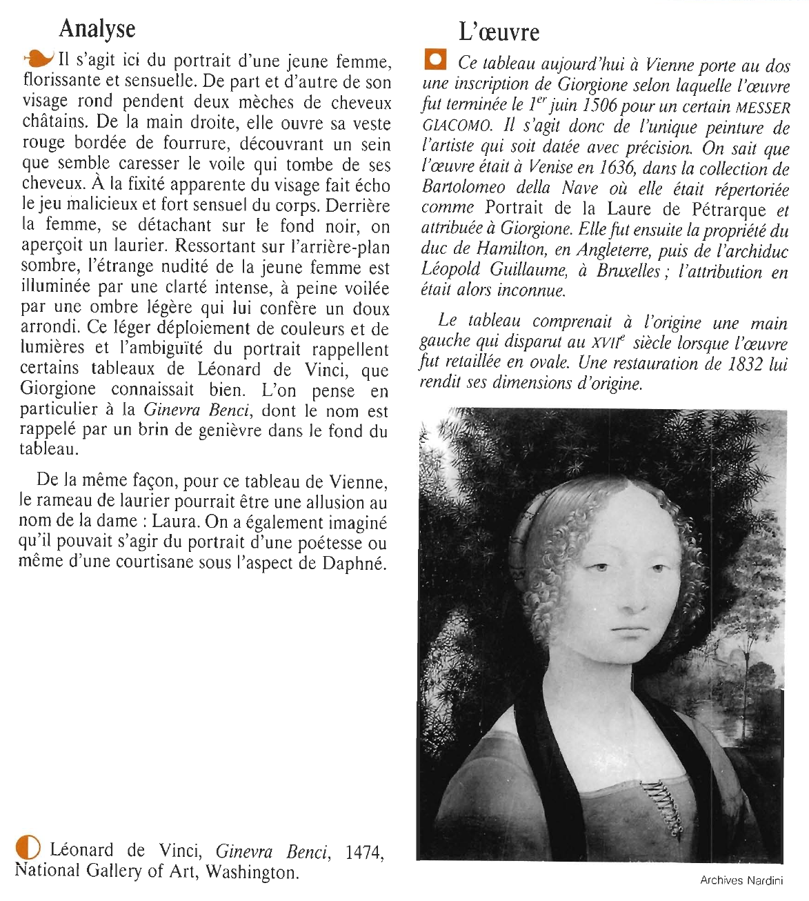 Prévisualisation du document GIORGIONE : PORTRAIT DE JEUNE FEMME (LAURA)