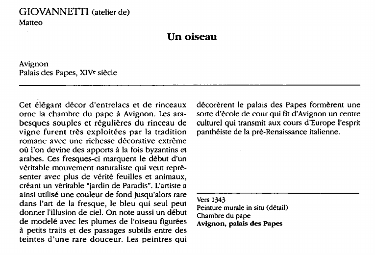 Prévisualisation du document GIOVANNETTI (atelier de) Matteo:Un oiseau (analyse du tableau).