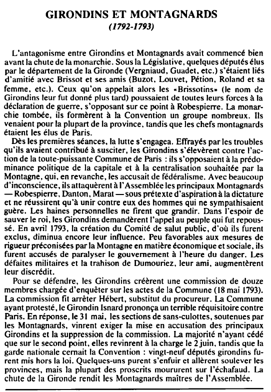 Prévisualisation du document GIRONDINS ET MONTAGNARDS(1792-1793) - HISTOIRE.