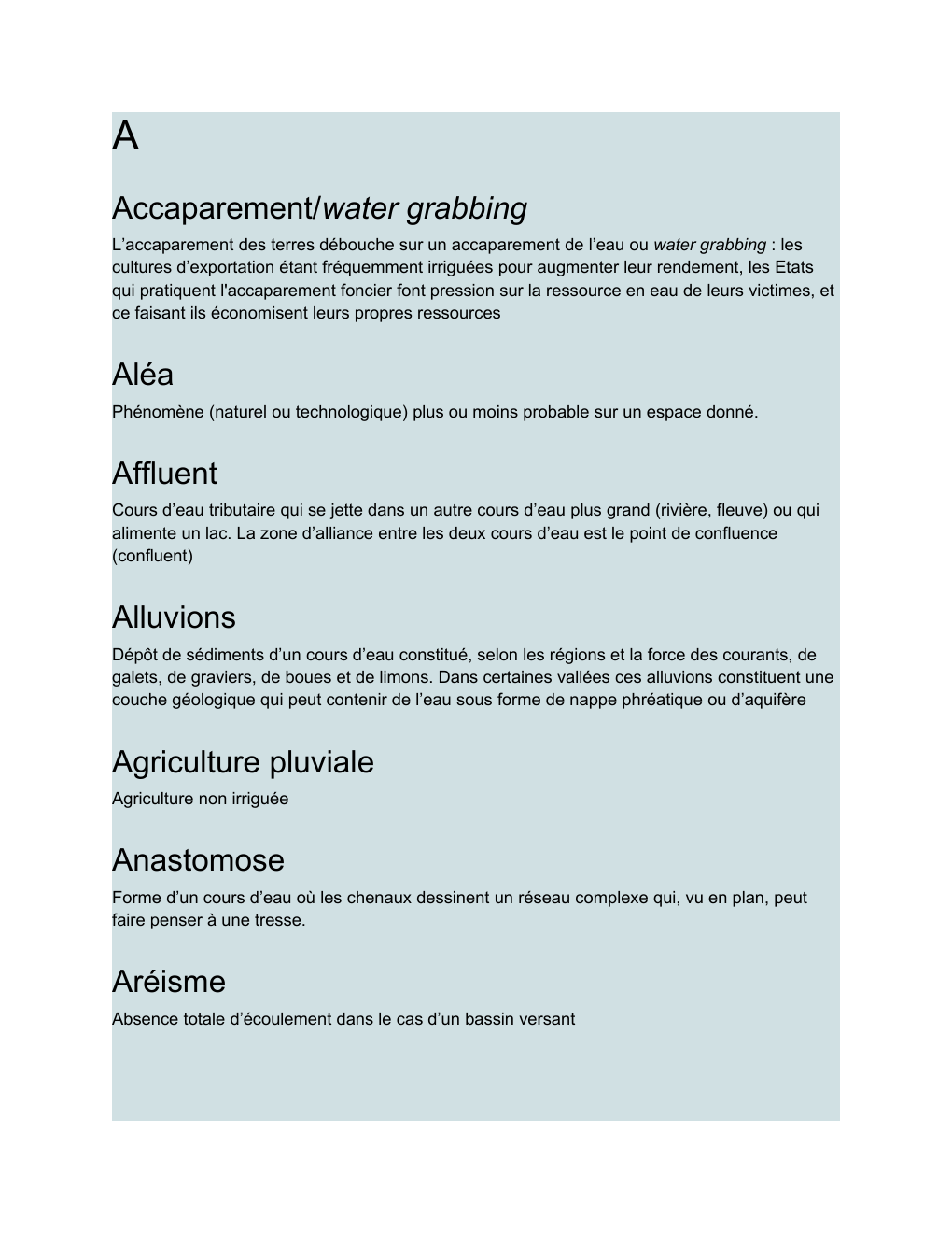 Prévisualisation du document Glossaire de l'eau - étude géographique