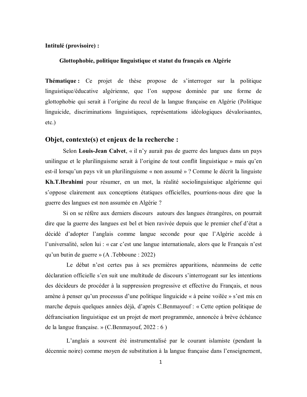 Prévisualisation du document Glottophobie, politique linguistique et statut du français en Algérie