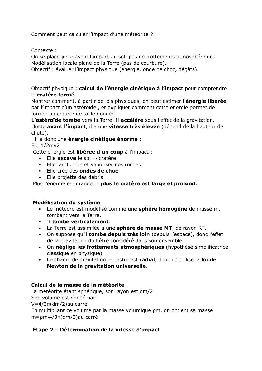 Prévisualisation du document GO Comment peut calculer l’impact d’une météorite ?