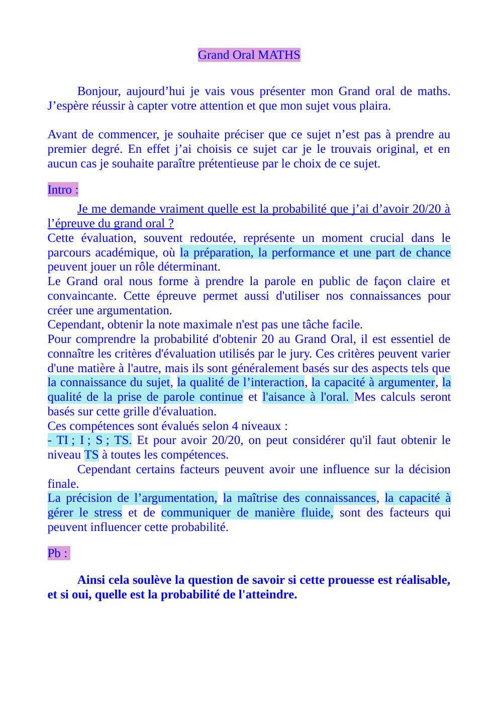 Prévisualisation du document GO MATH 20/20 quelle est la probabilité que j’ai d’avoir 20/20 à l’épreuve du grand oral ?