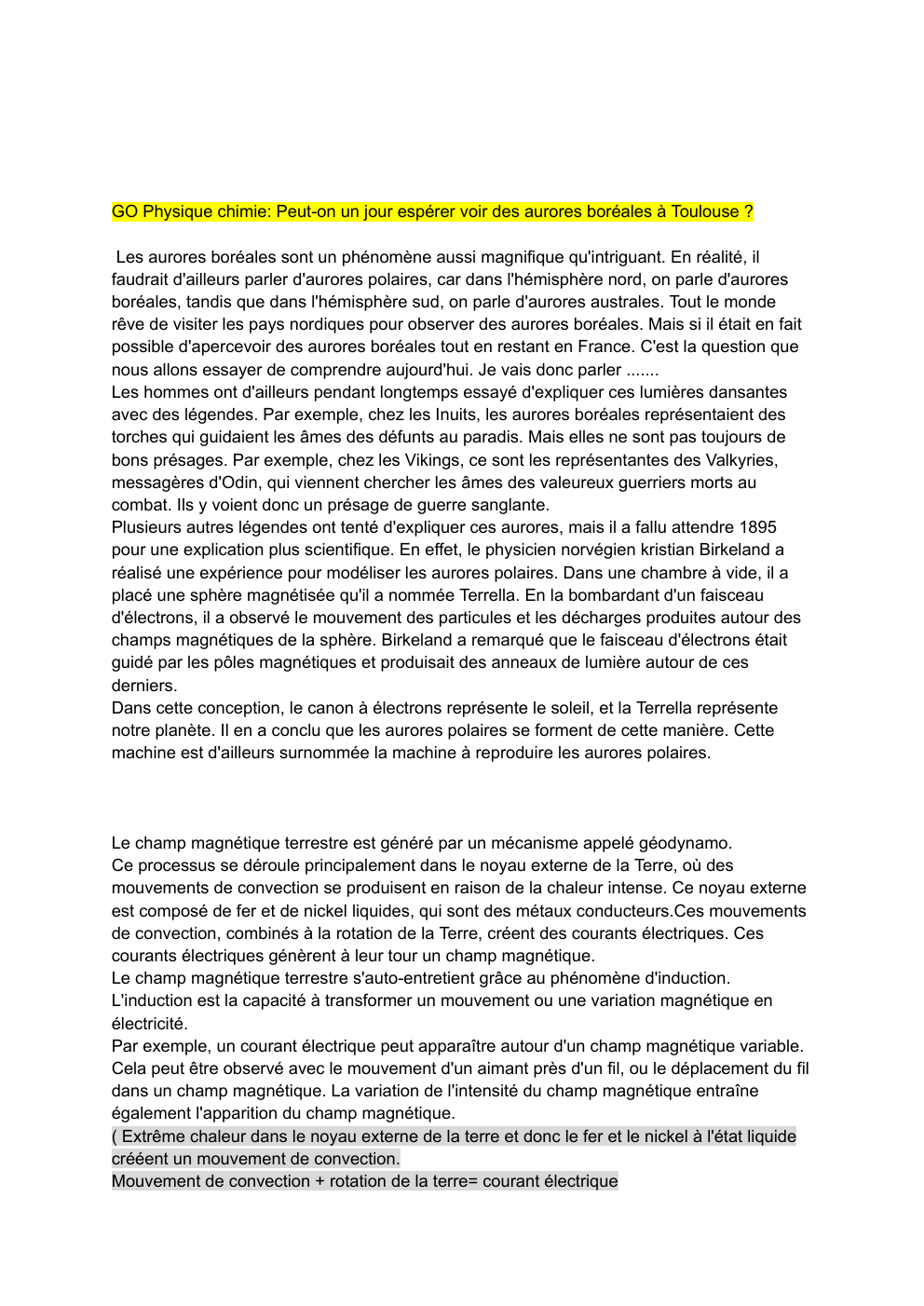 Prévisualisation du document GO Physique chimie: Peut-on un jour espérer voir des aurores boréales à Toulouse ?
