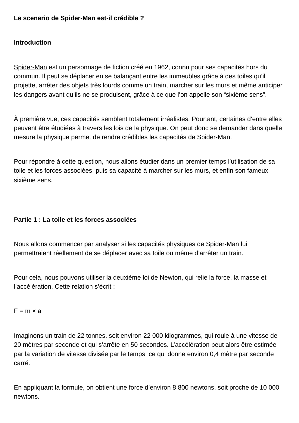 Prévisualisation du document GO Physique: Le scenario de Spider-Man est-il crédible ?