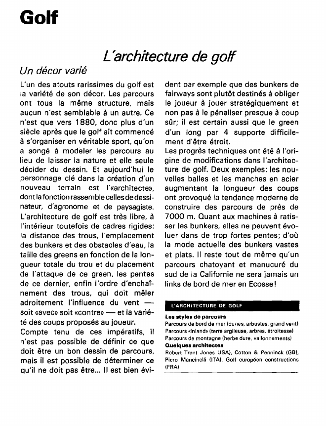 Prévisualisation du document Golf:L'architecture de golf.