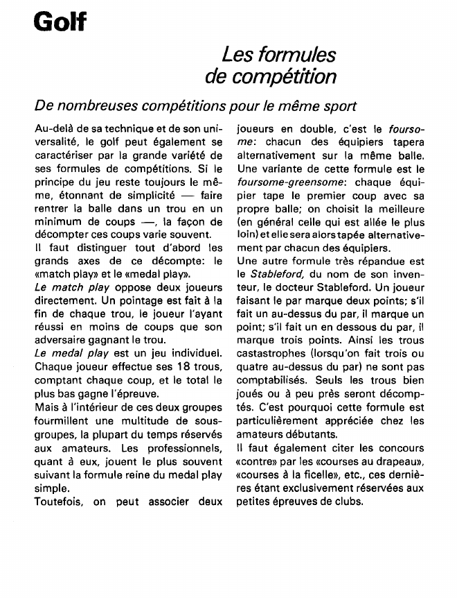 Prévisualisation du document Golf:Les formules de compétition (sports).