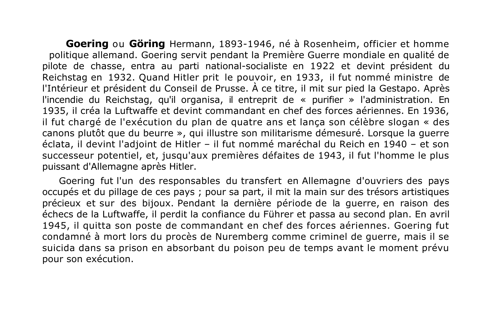 Prévisualisation du document Goring Hermann    Homme politique allemand