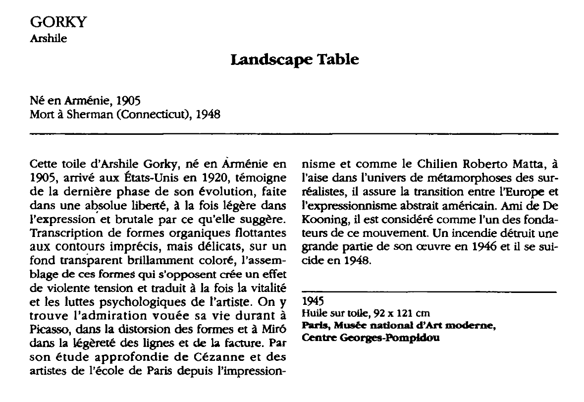 Prévisualisation du document GORKY Arshile : Landscape Table