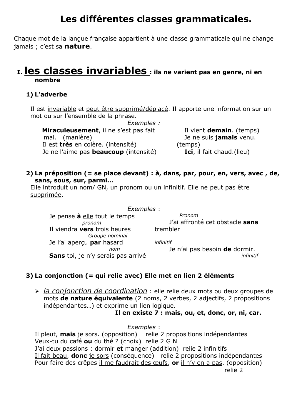 Prévisualisation du document Grammaire: Les différentes classes grammaticales.