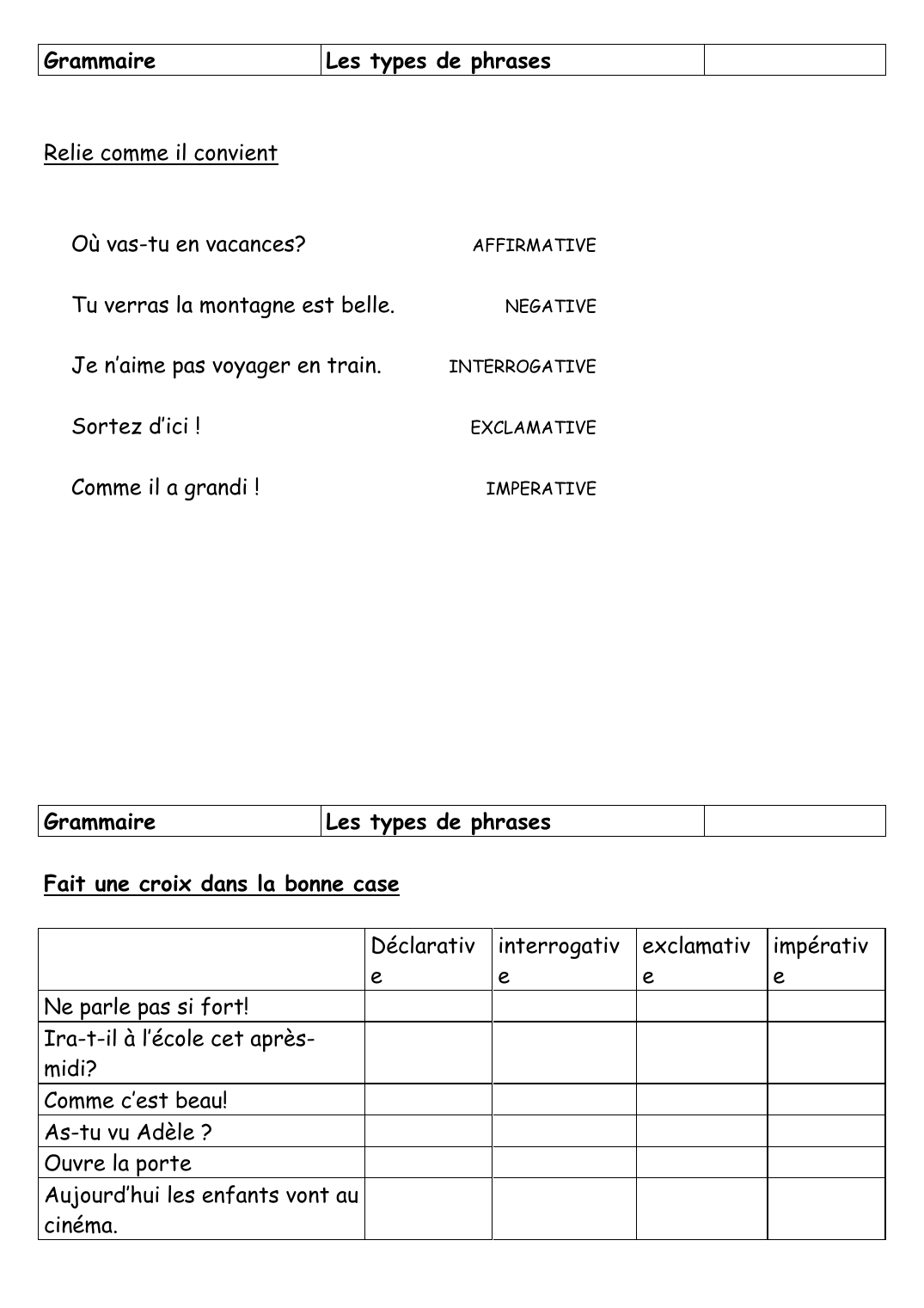 Prévisualisation du document GrammaireLes types de phrasesRelie comme il convientOù vas-tu en vacances?