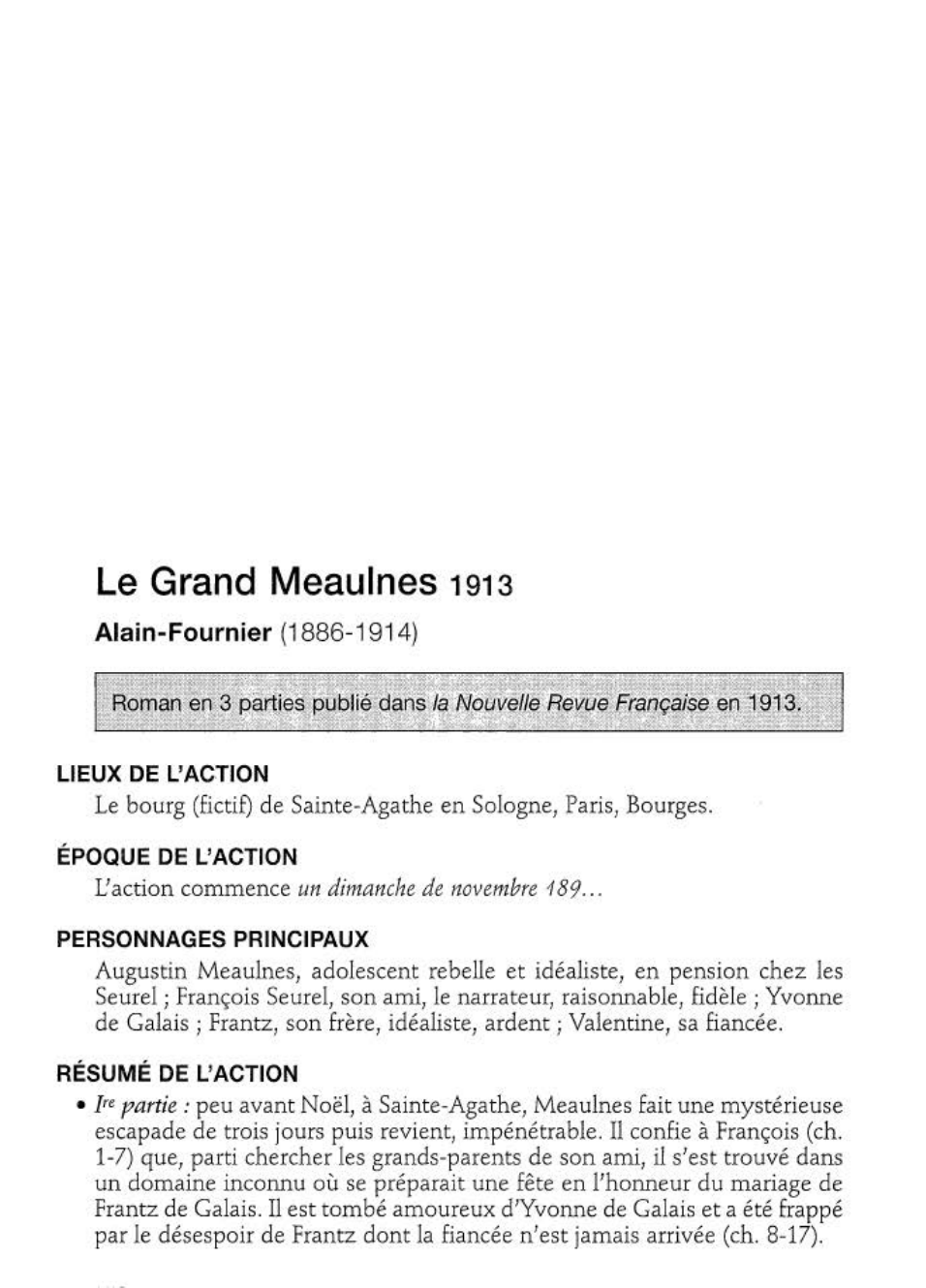 Prévisualisation du document GRAND MEAULNES (Le) Alain-fouRNIER (résumé & analyse)