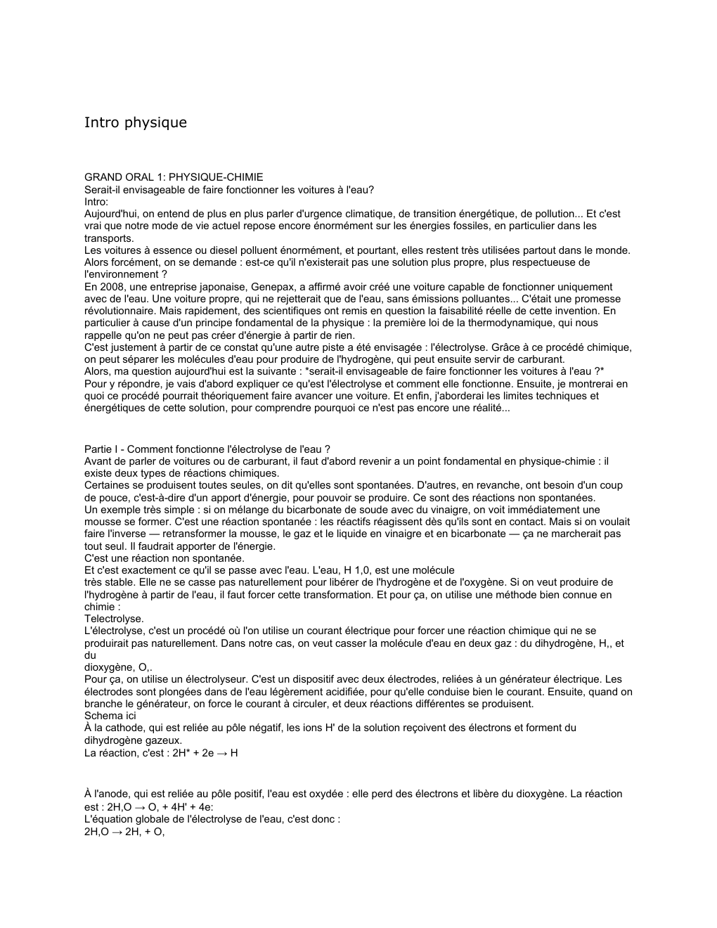 Prévisualisation du document GRAND ORAL 1: PHYSIQUE-CHIMIE Serait-il envisageable de faire fonctionner les voitures à l'eau?