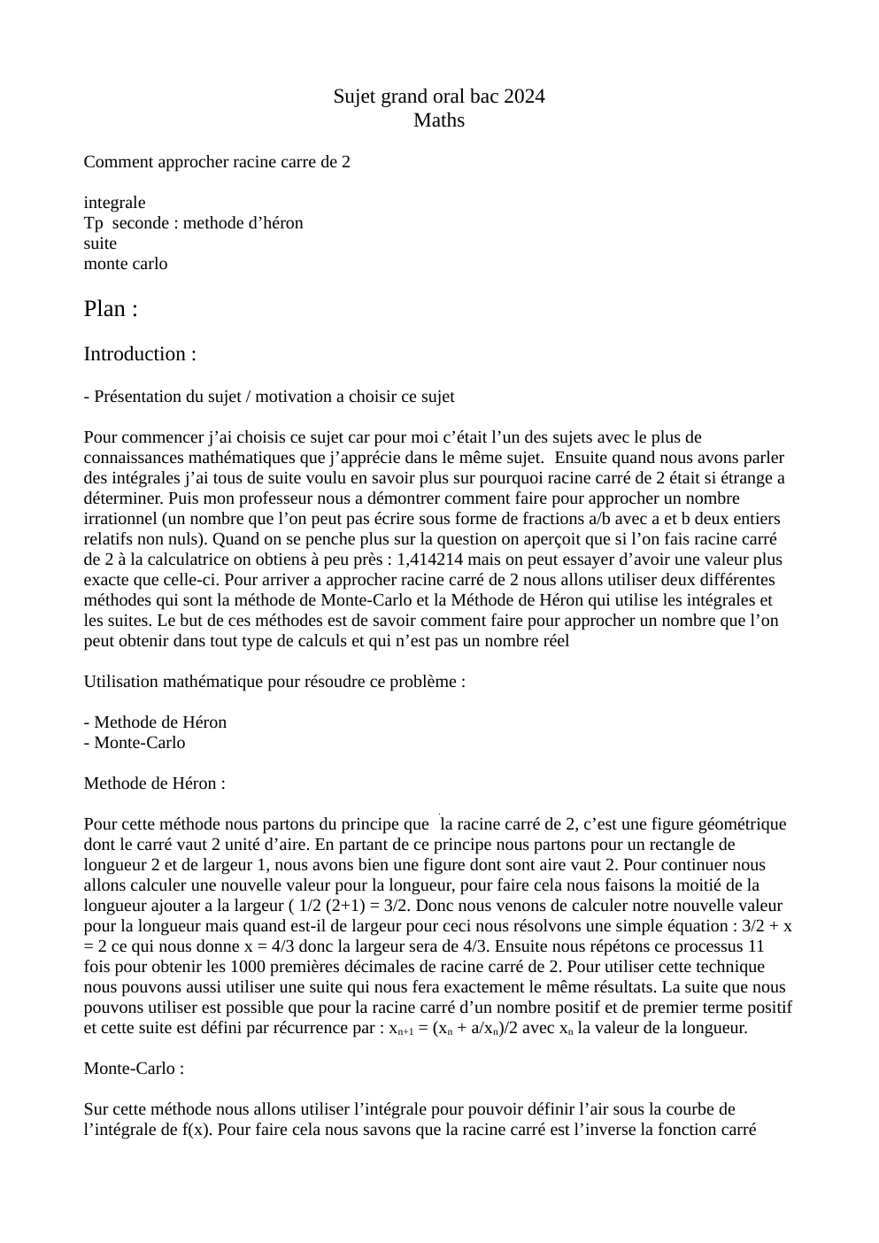 Prévisualisation du document Grand oral 2024 : Approximation de racine carré de 2