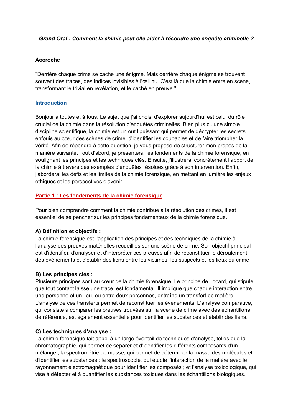 Prévisualisation du document Grand Oral : Comment la chimie peut-elle aider à résoudre une enquête criminelle ?