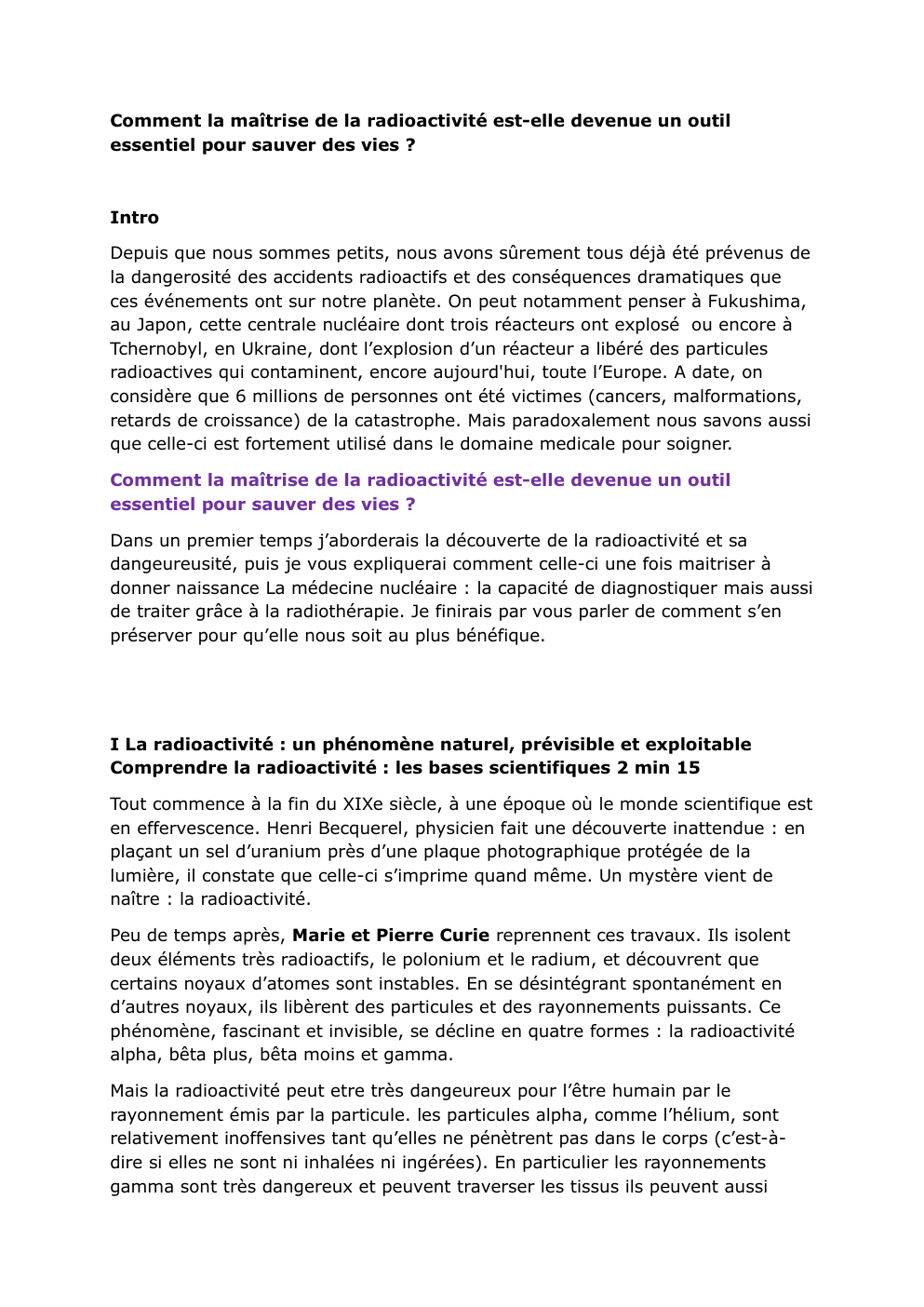Prévisualisation du document grand oral Comment la maîtrise de la radioactivité est-elle devenue un outil essentiel pour sauver des vies ?