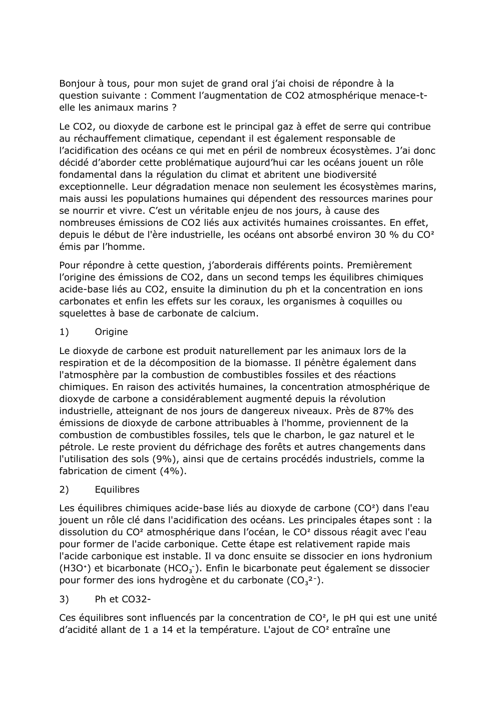 Prévisualisation du document grand oral : Comment l’augmentation de CO2 atmosphérique menace-telle les animaux marins ?