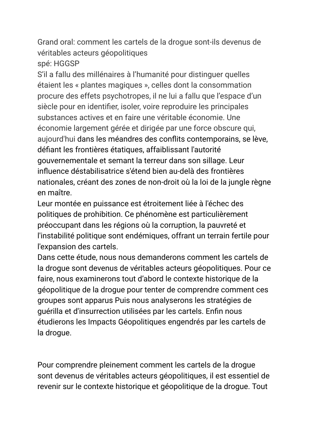 Prévisualisation du document Grand oral: comment les cartels de la drogue sont-ils devenus de véritables acteurs géopolitiques spé: HGGSP