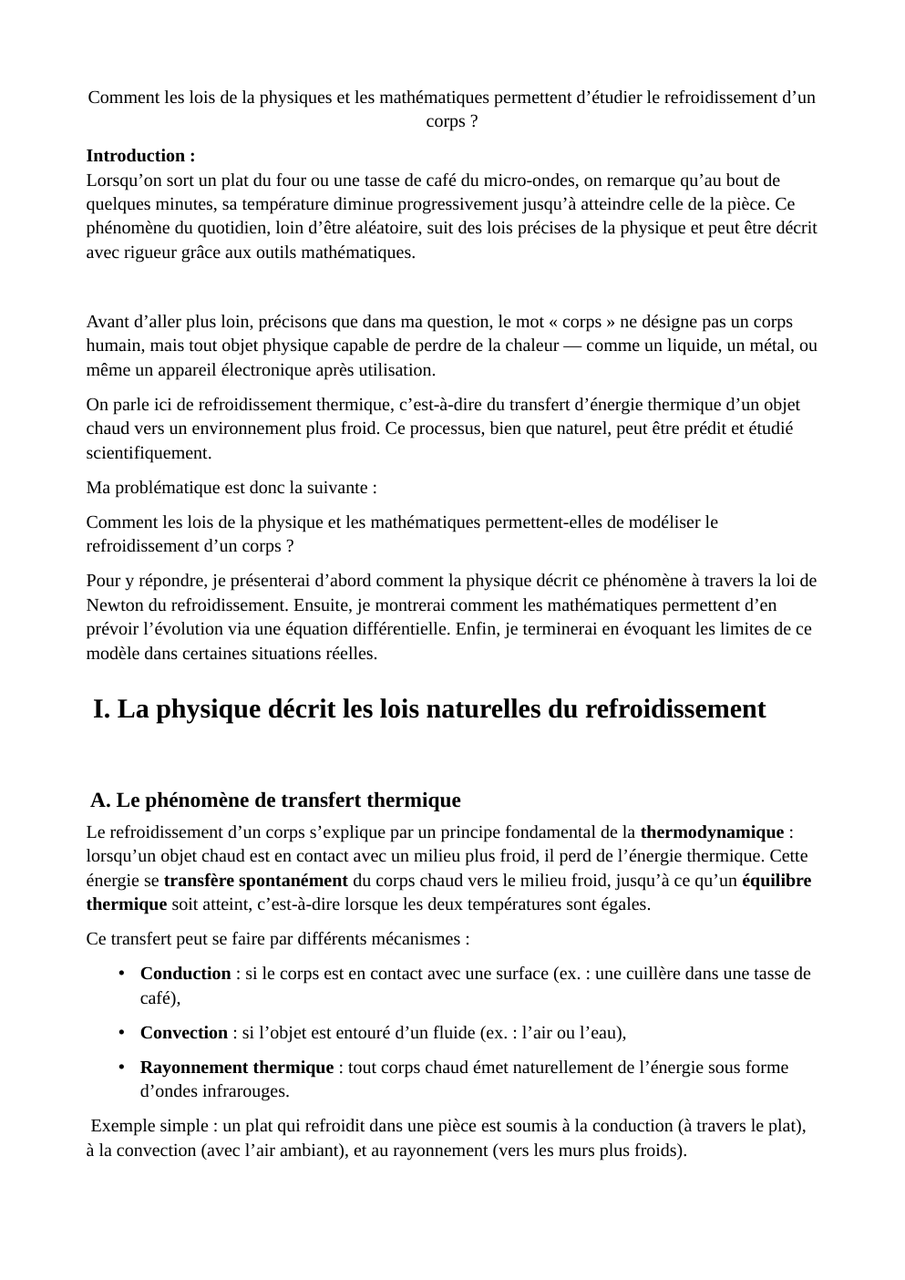Prévisualisation du document grand oral Comment les lois de la physiques et les mathématiques permettent d’étudier le refroidissement d’un corps ?