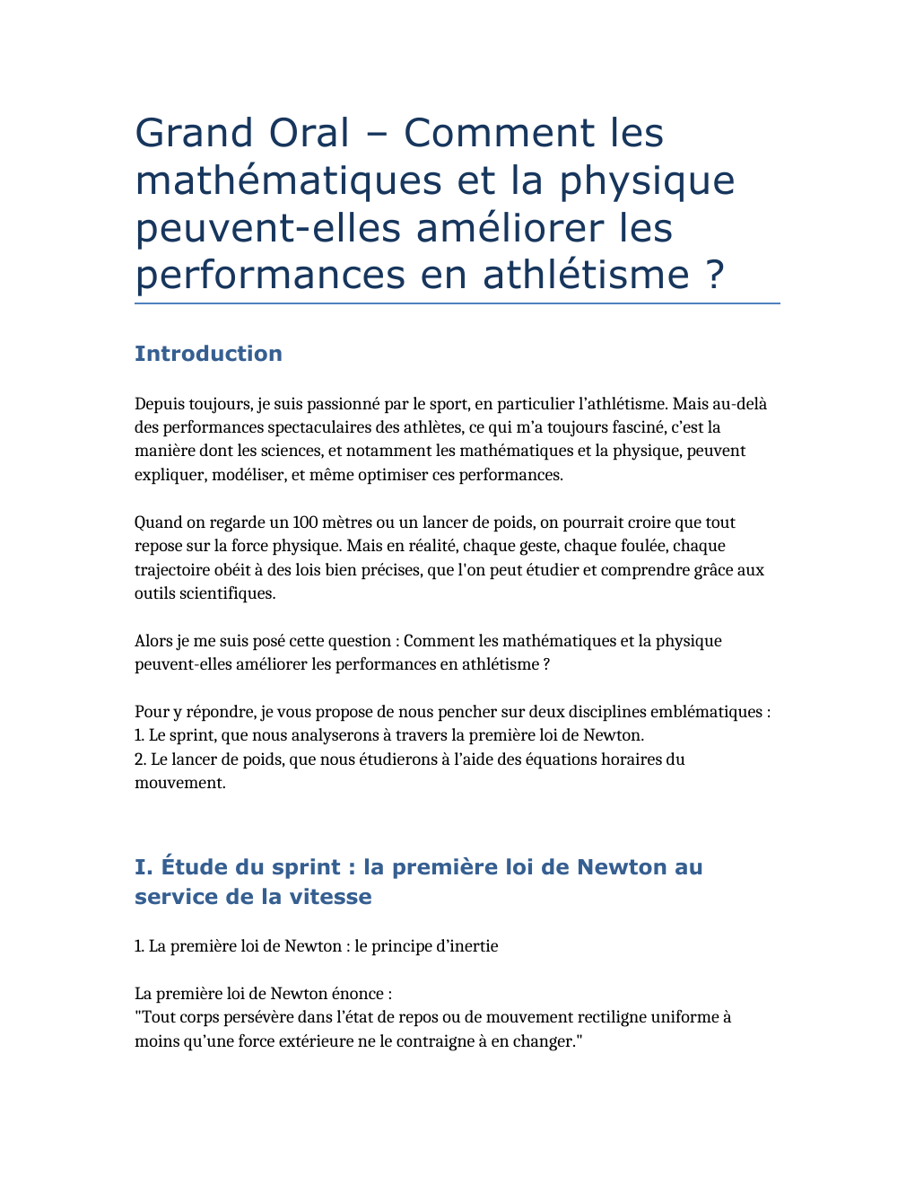 Prévisualisation du document Grand Oral – Comment les mathématiques et la physique peuvent-elles améliorer les performances en athlétisme ?
