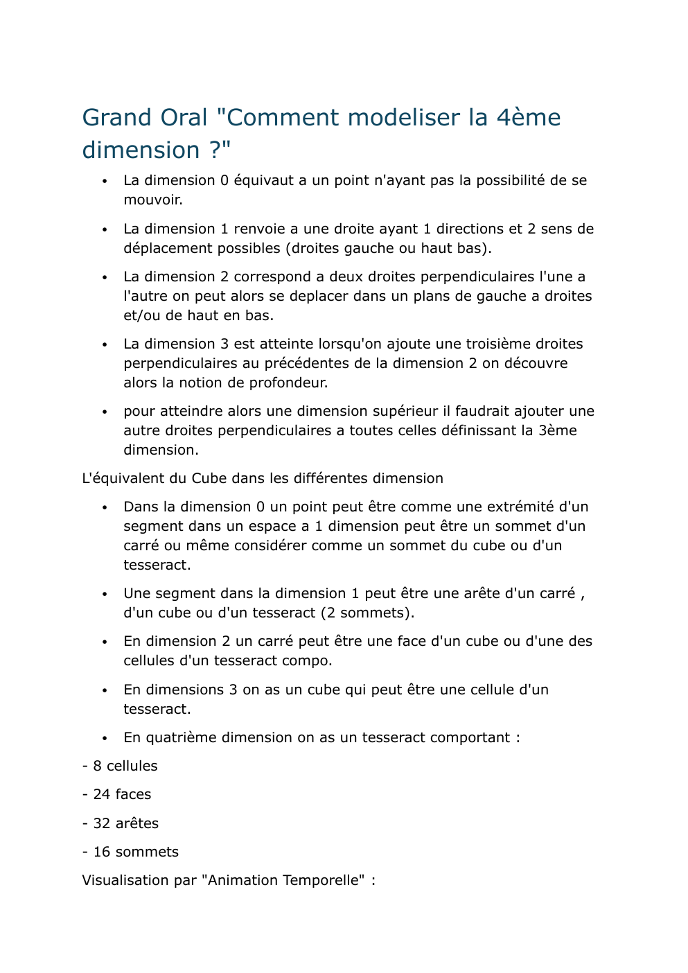 Prévisualisation du document Grand Oral "Comment modeliser la 4ème dimension ?"