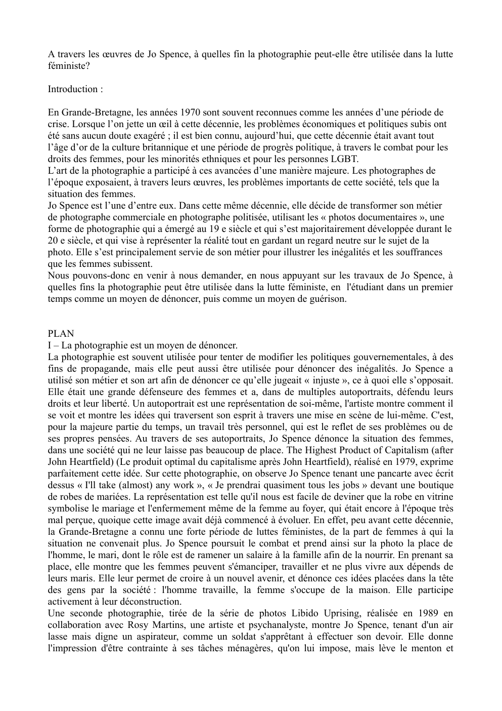 Prévisualisation du document Grand oral de LLCE Anglais: A travers les œuvres de Jo Spence, à quelles fin la photographie peut-elle être utilisée dans la lutte féministe?